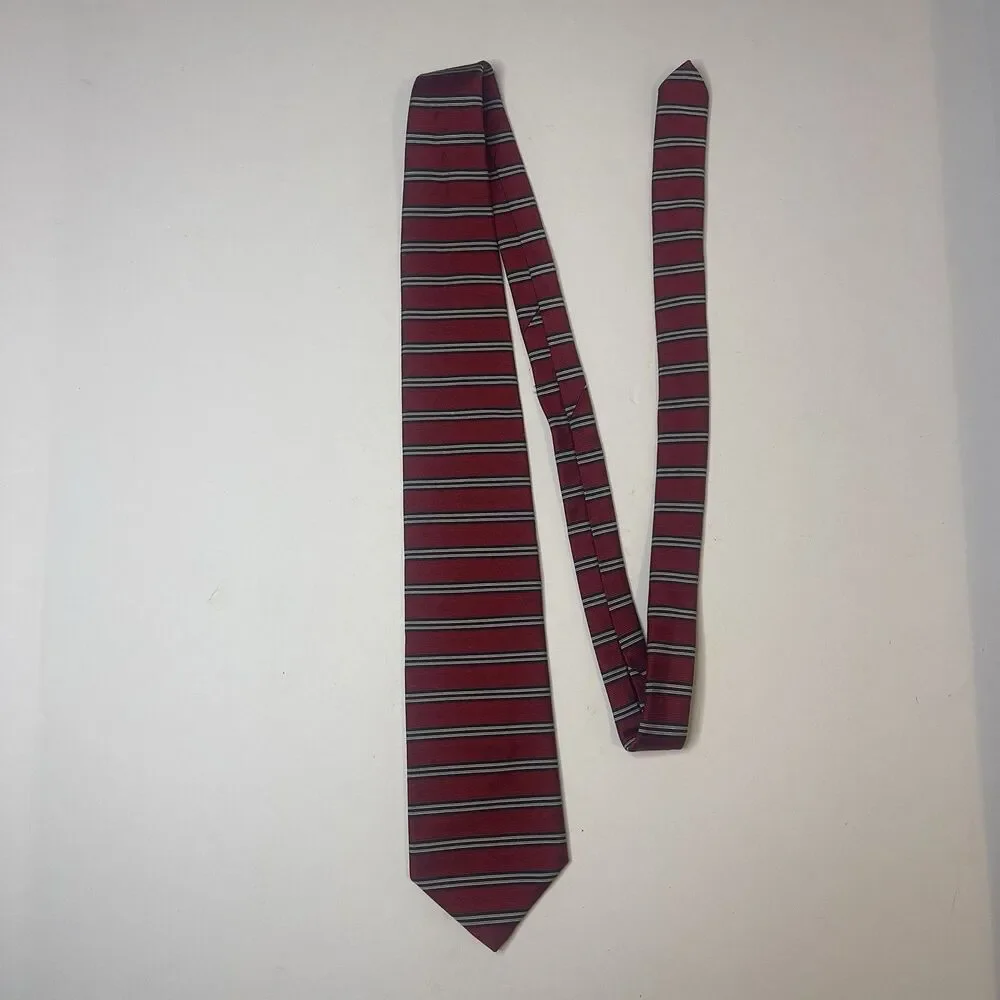 Vintage Brooks Brothers Makers Striped Red Navy White Silk Tie Made in USA